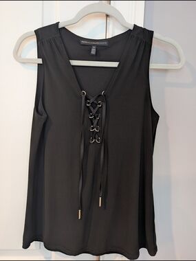 White House Black Market Black Lace-Up V-Neck Sleeveless Tank
